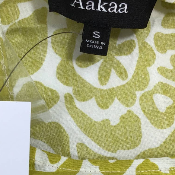 AAKAA SZ S Green 3/4 Puff Sleeve Floral  Cotton Belted Mini Dress NWT B161 - Picture 5 of 7